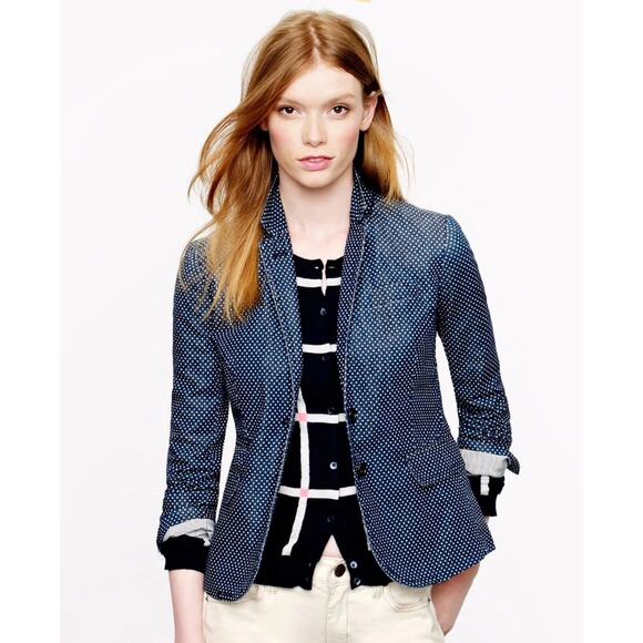 J.Crew Navy Cream Polka Dot Schoolboy Double Button Closure Blazer - 6 - Picture 1 of 11